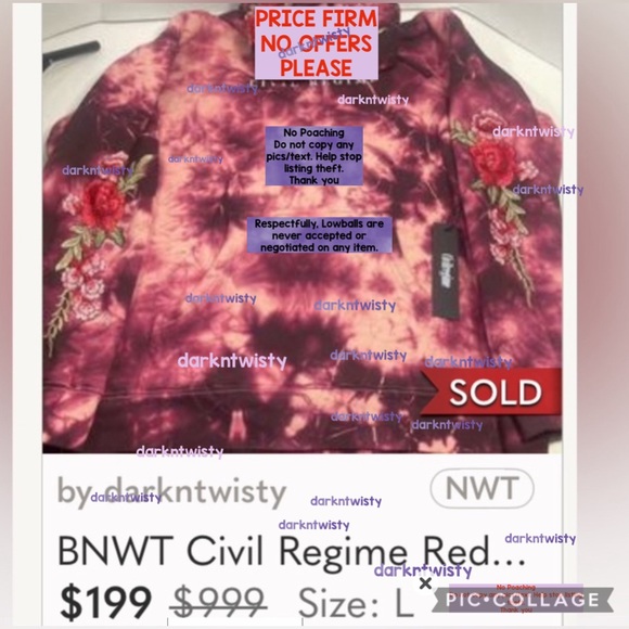 BNWT CIVIL REGIME BLACK ROSE HOODIE LAVENDER DREAM WASH LRG MENS HOODIE UNISEX - Picture 13 of 15